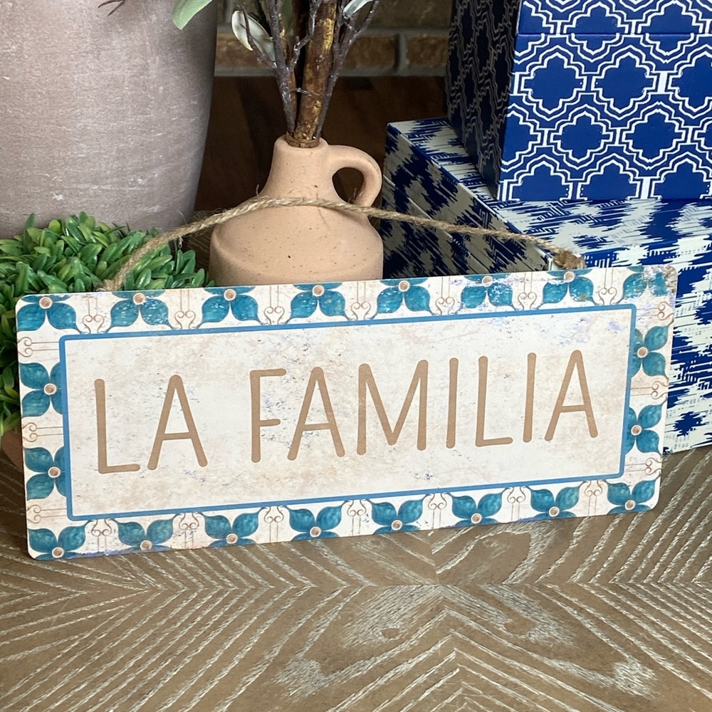 NEW! Vintage Inspired Mediterranean Floral Tile Metal La Familia Sign